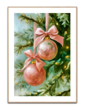 Lyserøde julekugler plakat Str. 50x70 cm