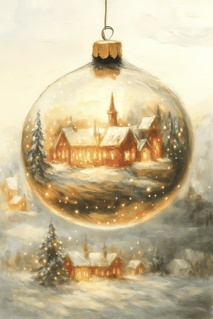 Julekugle med landsby Str. A5 (15x21 cm)