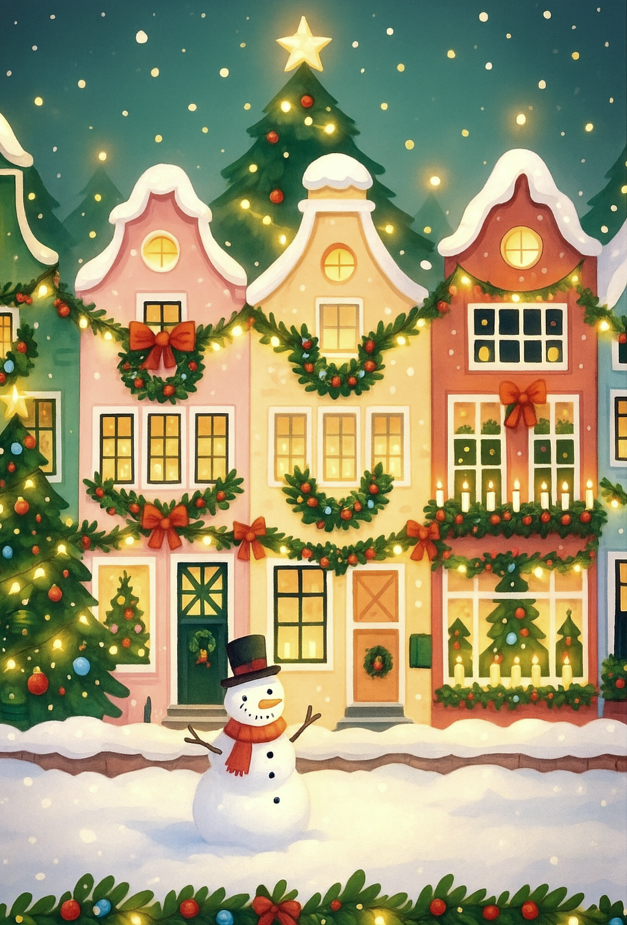 Juleby med snemand Str. A5 (15x21 cm)