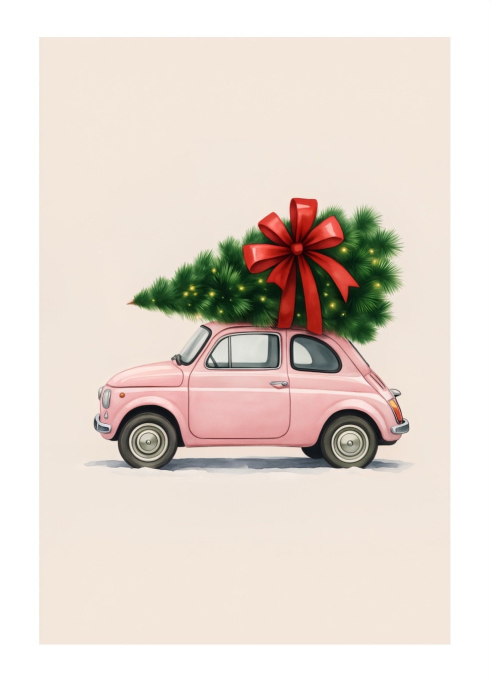 Fiat 500 med juletræ plakat - Billede 2