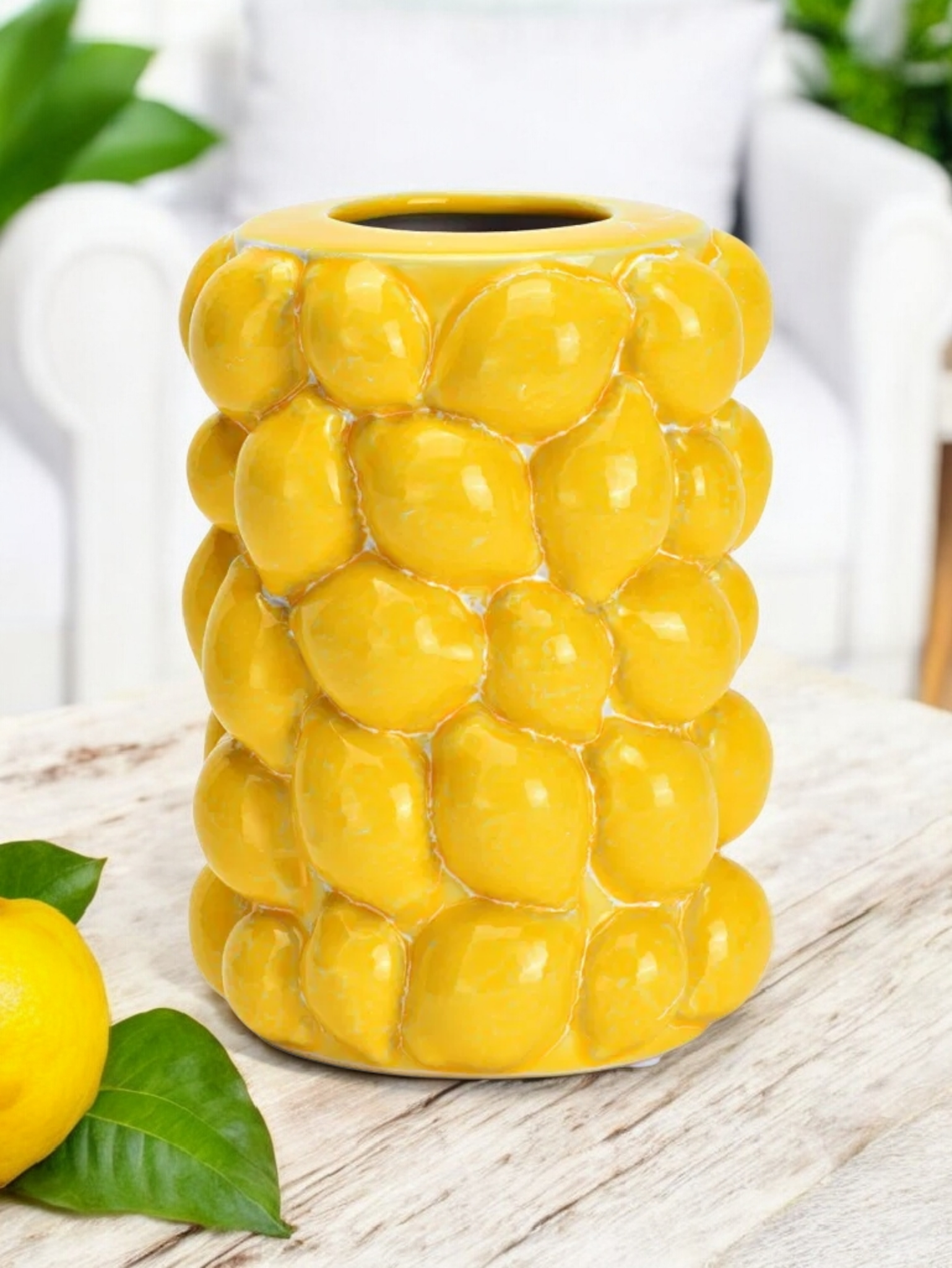 Keramisk citronvase – gul 12 × 16 × 12 cm