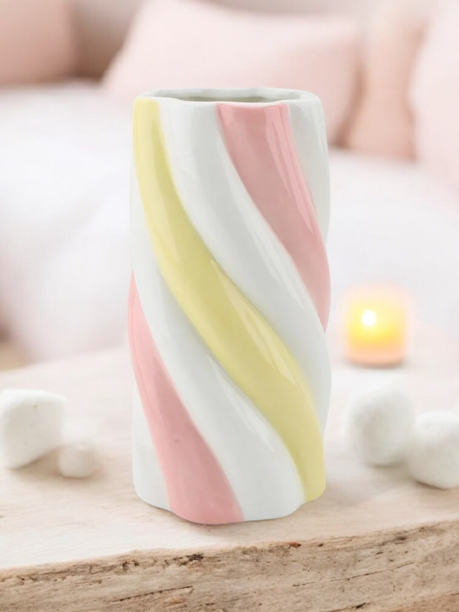 Vase Marshmellow - Lyserød/gul/hvid 10,5x10,5x20cm