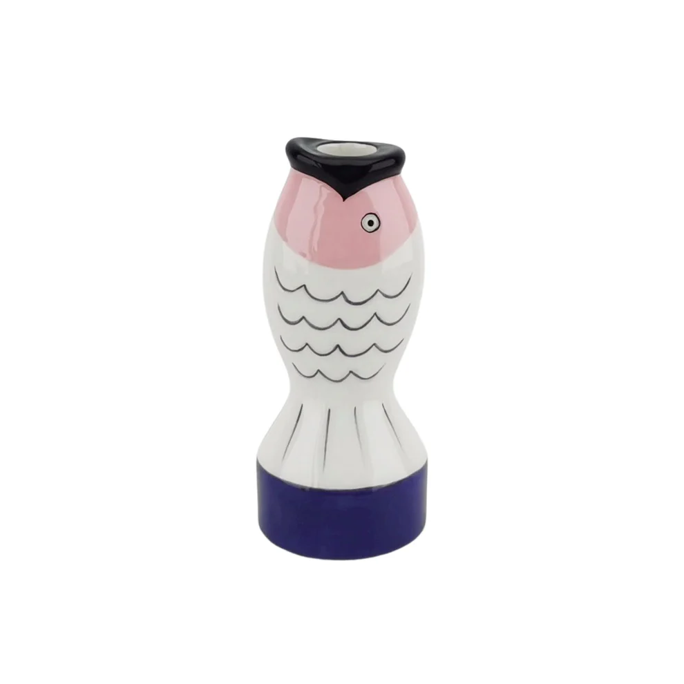Lysestage Fisk - Blå/hvid/lyserød 7x7x16.5 cm - Billede 2