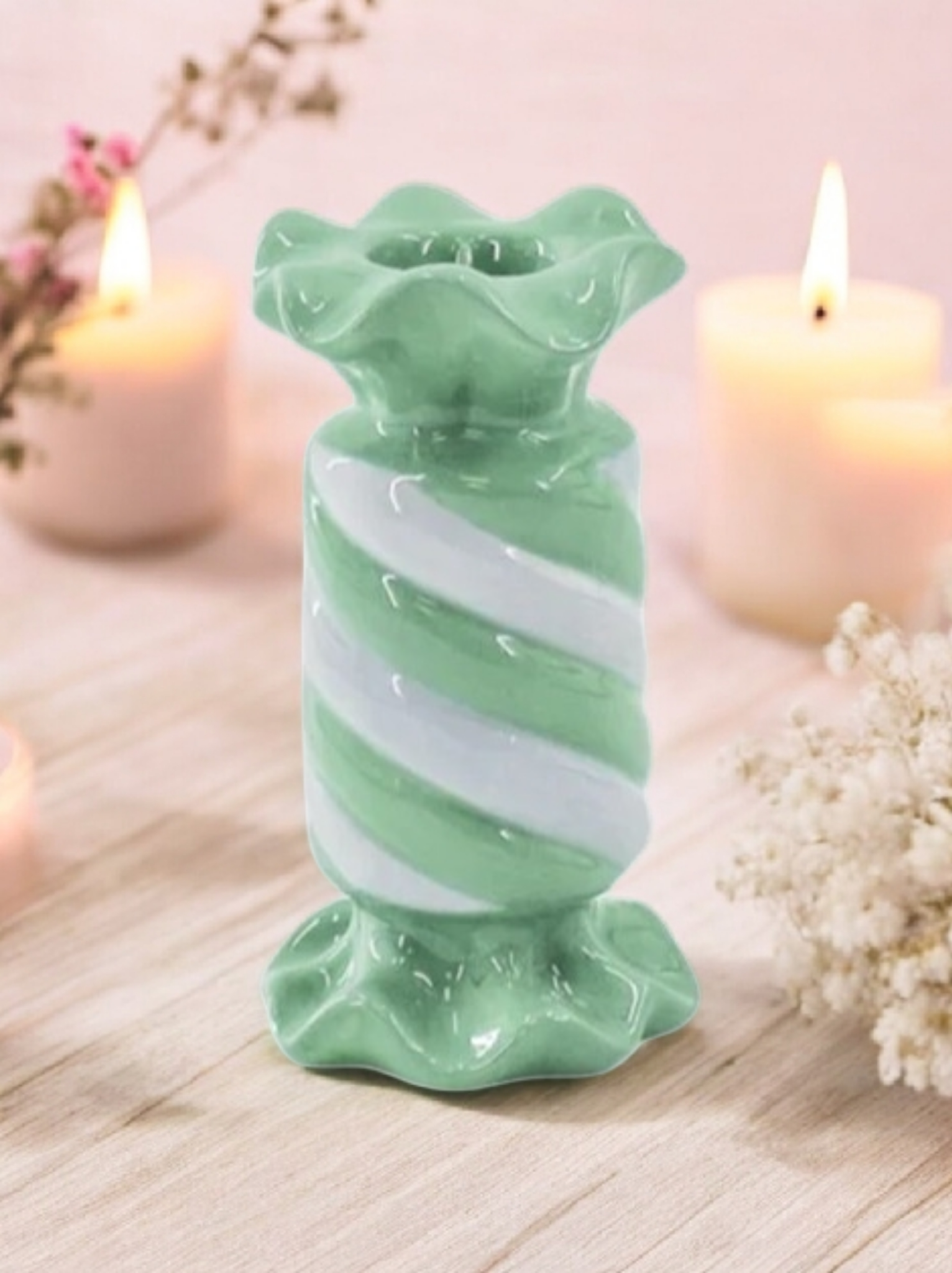 Lysestage Toffee Candy - Mint/lilla 7.5x7.5x13 cm