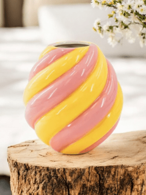 Vase Swirl Keramik - Gul/ Lys Pink 20x20x21.5 cm