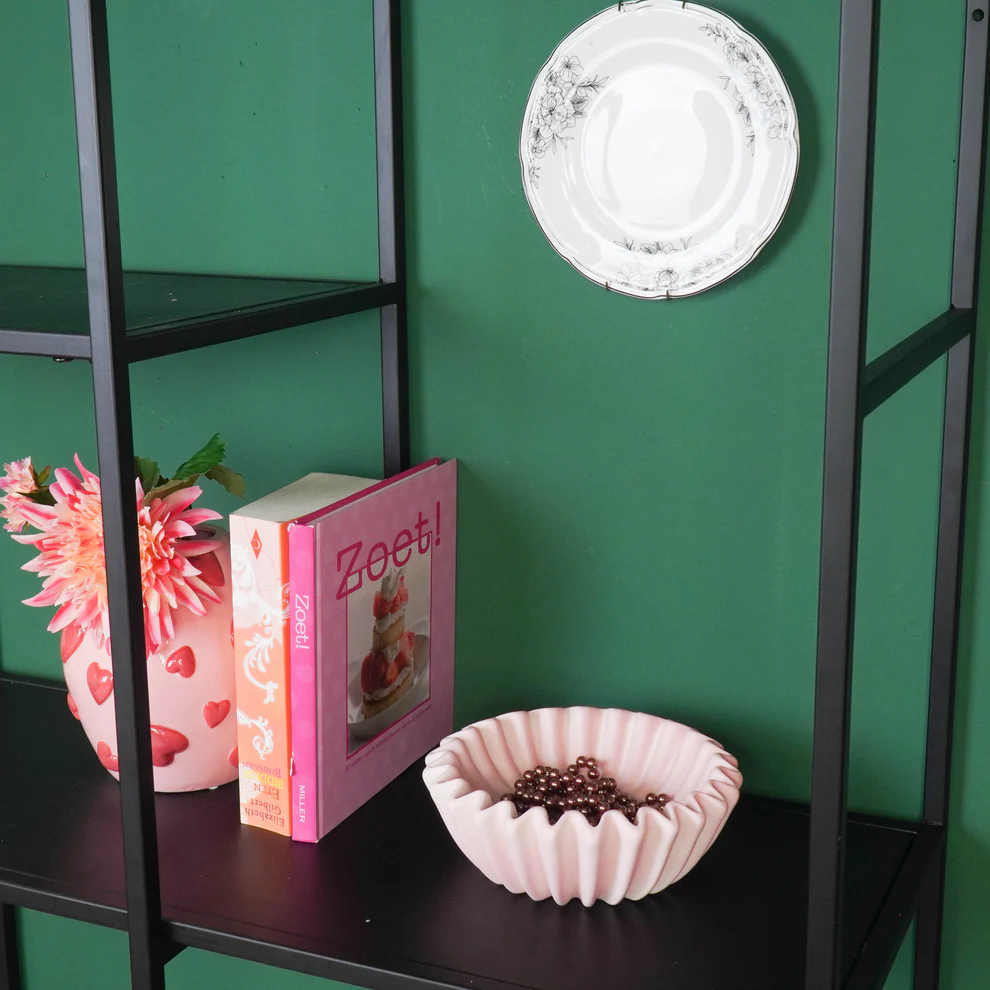 Dekorativ skål i plisseret design, keramik Lyserød 20×7×20 cm - Billede 6