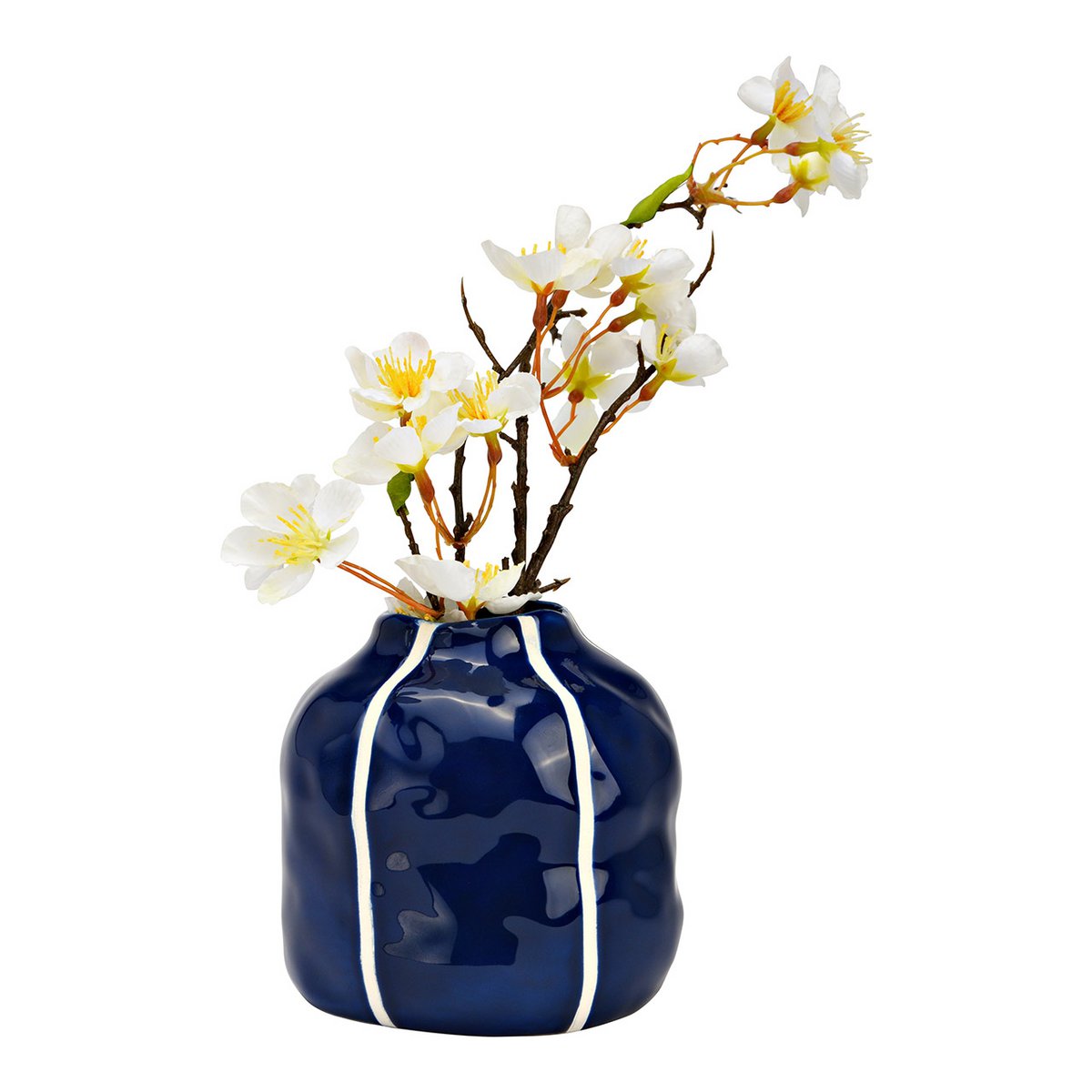 Keramisk vase – blå med dekorative striber 12 × 12 × 12 cm - Billede 3