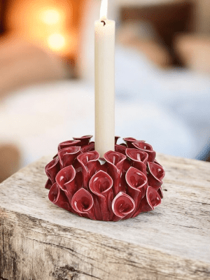 Lysestage i blomsterform – keramik, Bordeaux 13×8×13 cm