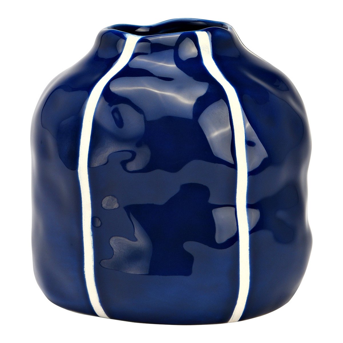 Keramisk vase – blå med dekorative striber 12 × 12 × 12 cm - Billede 2