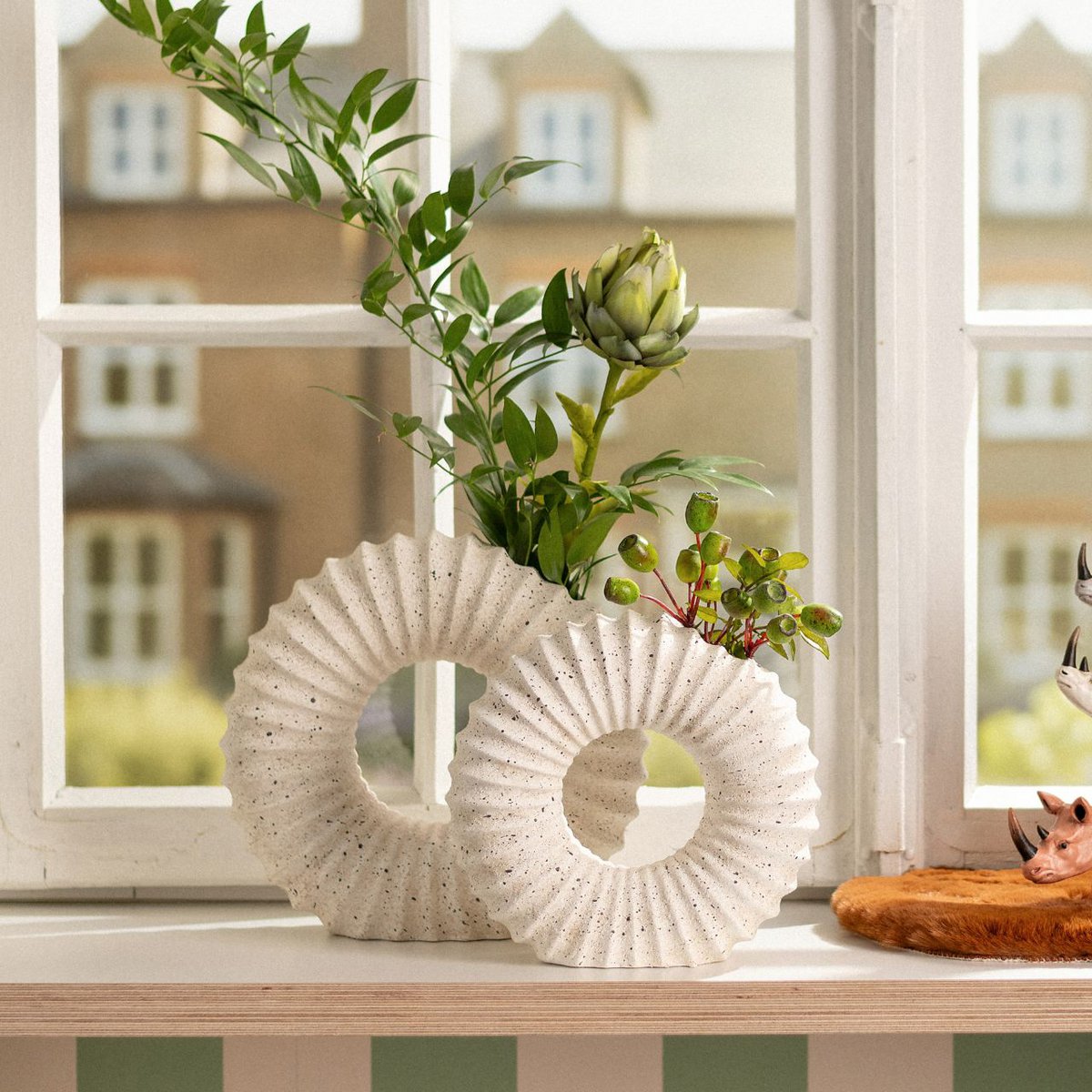 Keramik ringvase sandfarvet - 20 x 19 x 7 cm - Billede 3