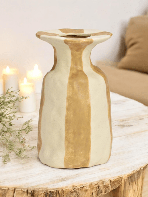 stribet Keramik vase beige/råhvid 15x26x15cm