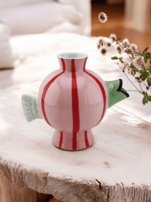 Vase Fisk  - Rød/ Lyserød/mint 21.5x13x15.5 cm