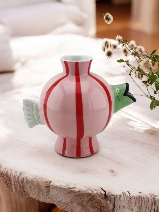 Vase Fisk - Rød/ Lyserød/mint 21.5x13x15.5 cm