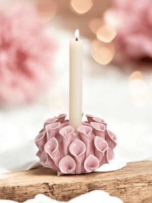 Lysestage i blomsterform – keramik Lyserød 13×8×13 cm