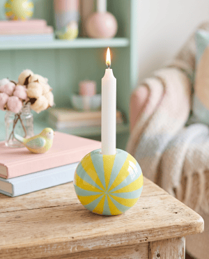Lysestage Swirl - Gul/mint 10 x 10 x 10 cm