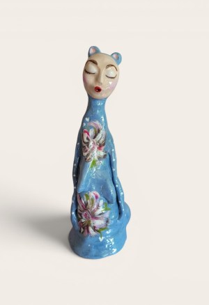 Original Håndformet og håndmalet lerfigur 21 cm - Drømmeren Alma - Unika Kun ét eksemplar