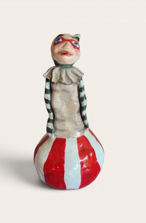Original Håndformet og håndmalet lerfigur 23 cm - Harlekin Vera - Unika Kun ét eksemplar