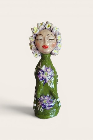 Original Håndformet og håndmalet lerfigur 19 cm - Blomsterpigen Freya - Unika Kun ét eksemplar