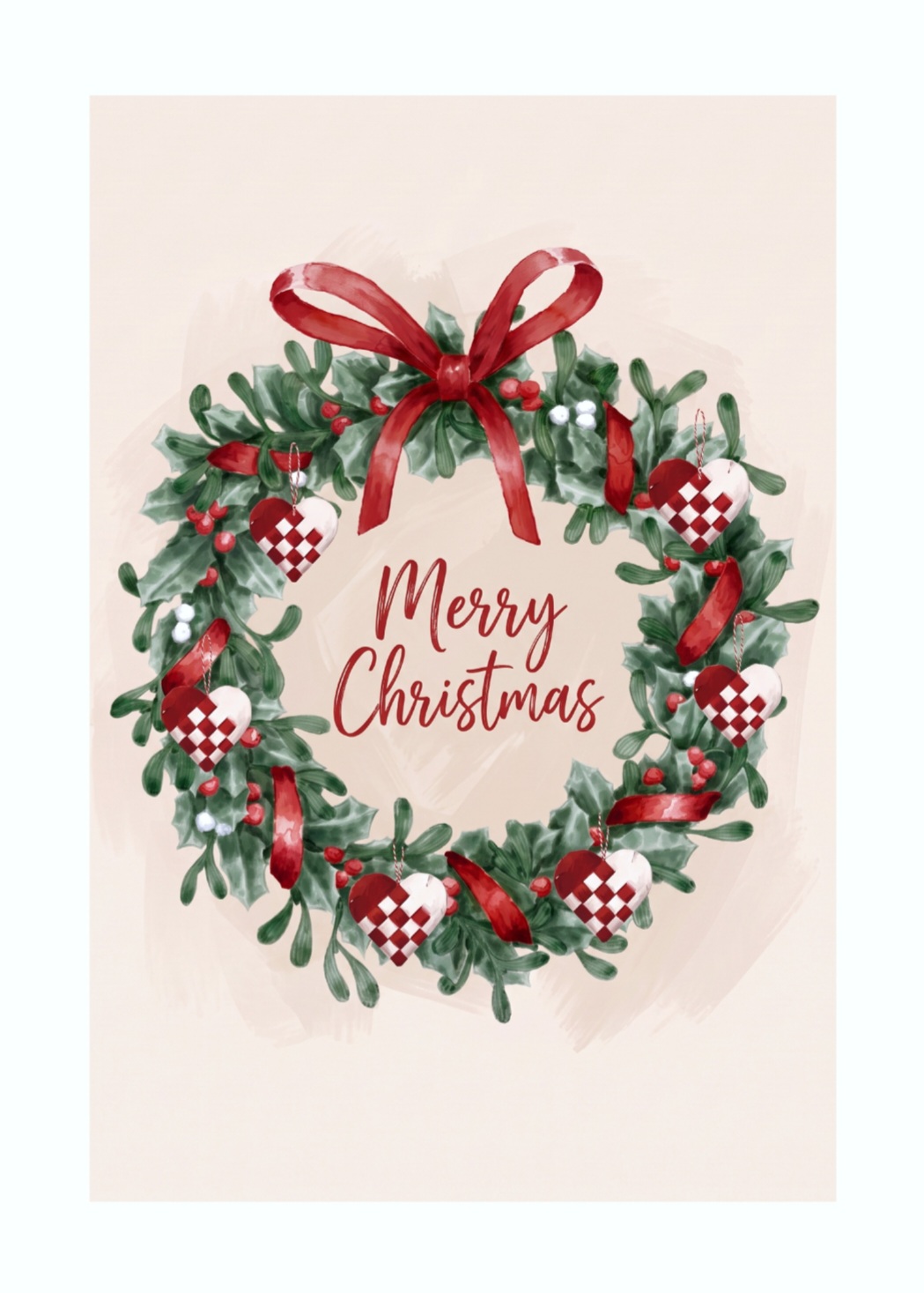 Merry Christmas - Julekrans med Flettede Julehjerter plakat - Billede 2