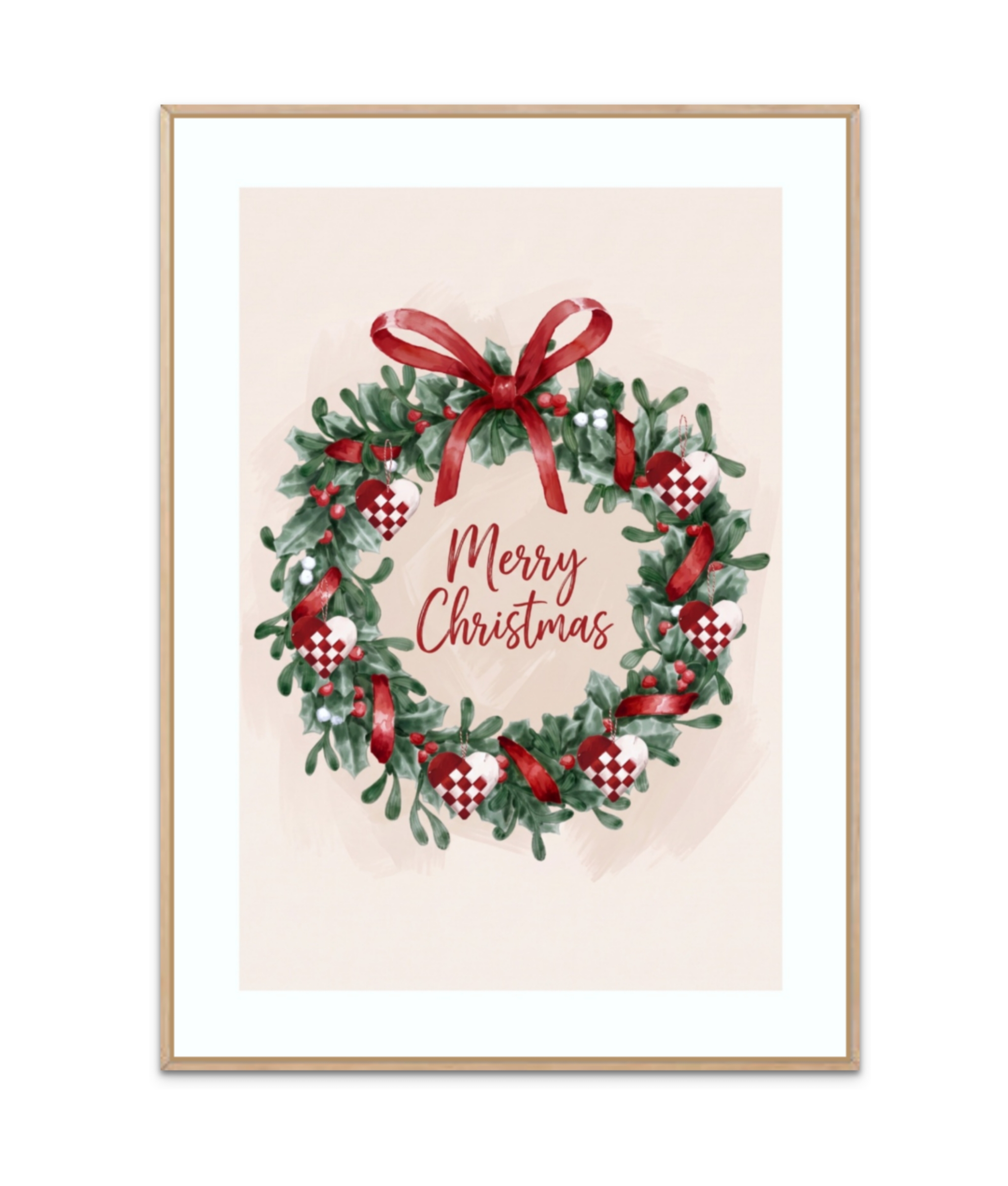 Merry Christmas - Julekrans med Flettede Julehjerter plakat