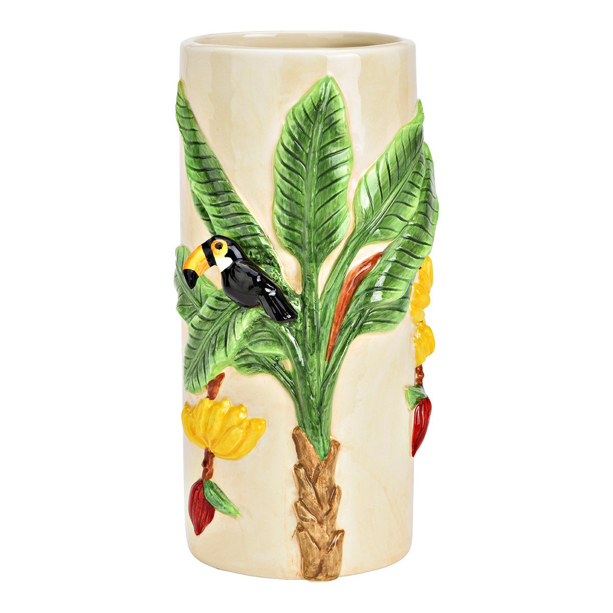 Jungle Vase med Tukan og Tropiske Blade 22 cm - Billede 3